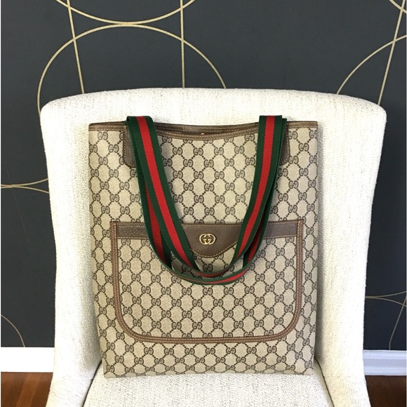 Authentic Gucci brown monogram coated canvas tote bag - Picture 1 of 16